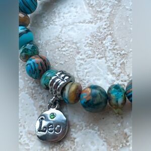 LEO Zodiac Semiprecious Rhodium Plated Charm Bracelet with Birthstone